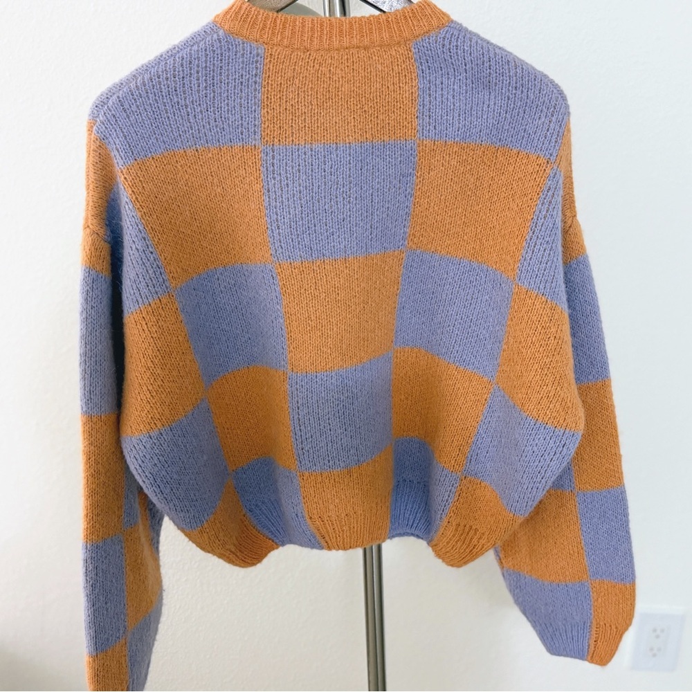 STINE GOYA Designer Check Cardigan Scandinavian Knit Orange Purple Size M - Picture 5 of 10